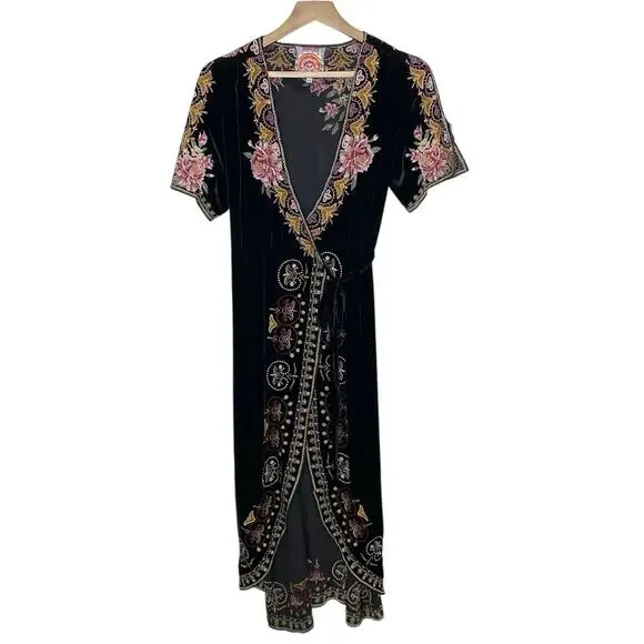Johnny Was Lilith Maxi Wrap Dress In Black Embroidered XS - Picture 4 of 7